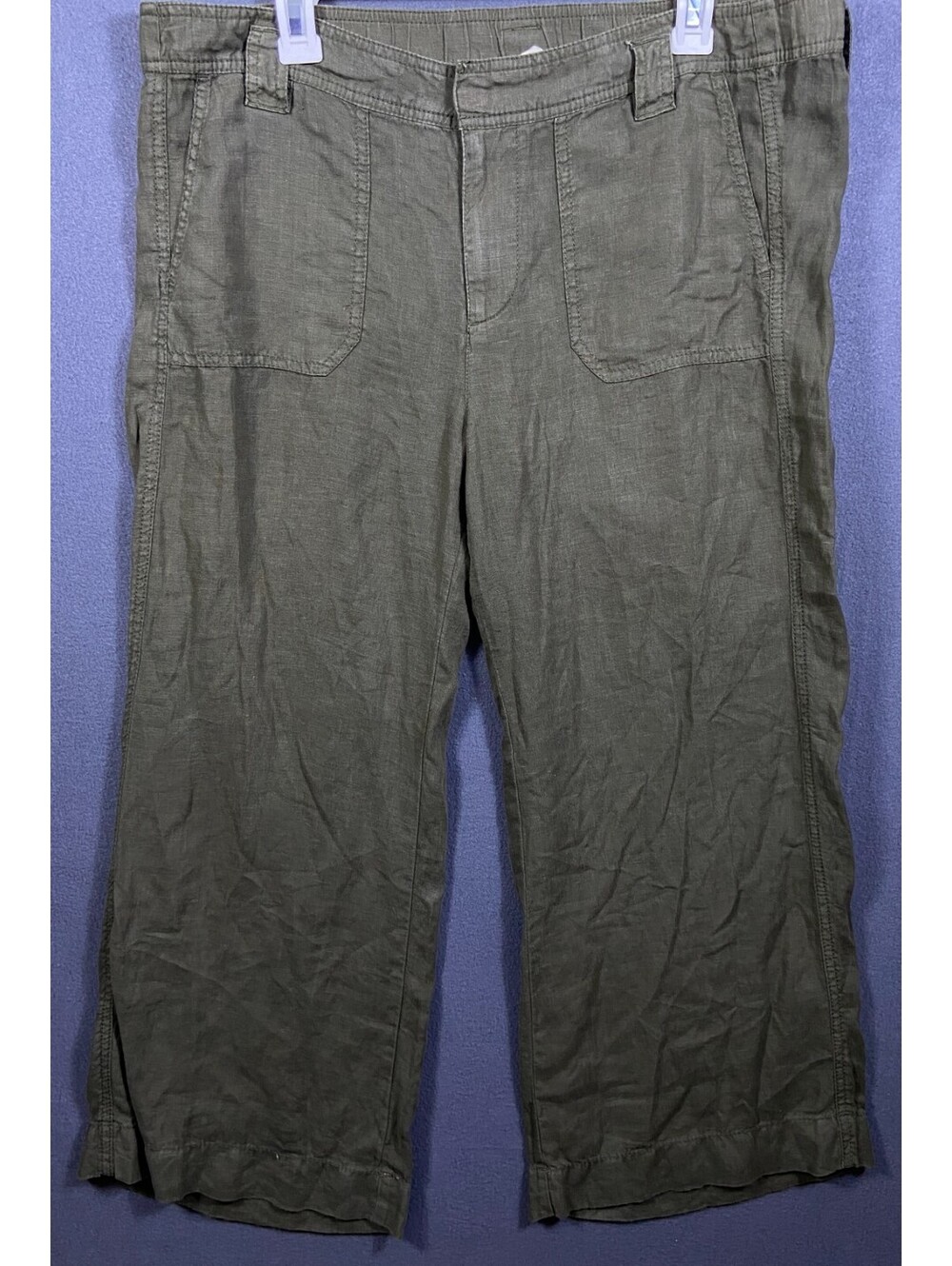Caslon 100% Linen Wide Leg Pants Army Green Cropped M Slouchy Gorpcore Lagenlook